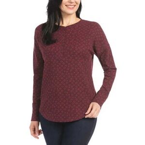NWT Dalia Waffle Henley with Red Pink Pattern